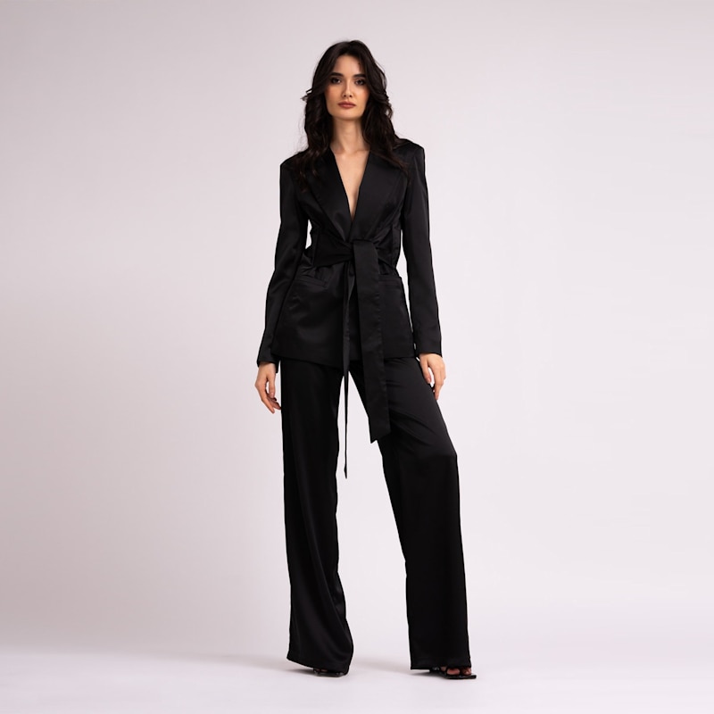 Thumbnail of Black Suit With Blazer With Scarves And Wide Leg Pants image