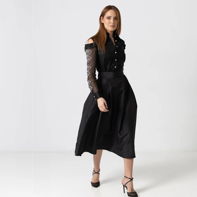 Thumbnail of Black Taffeta Midi Skirt image