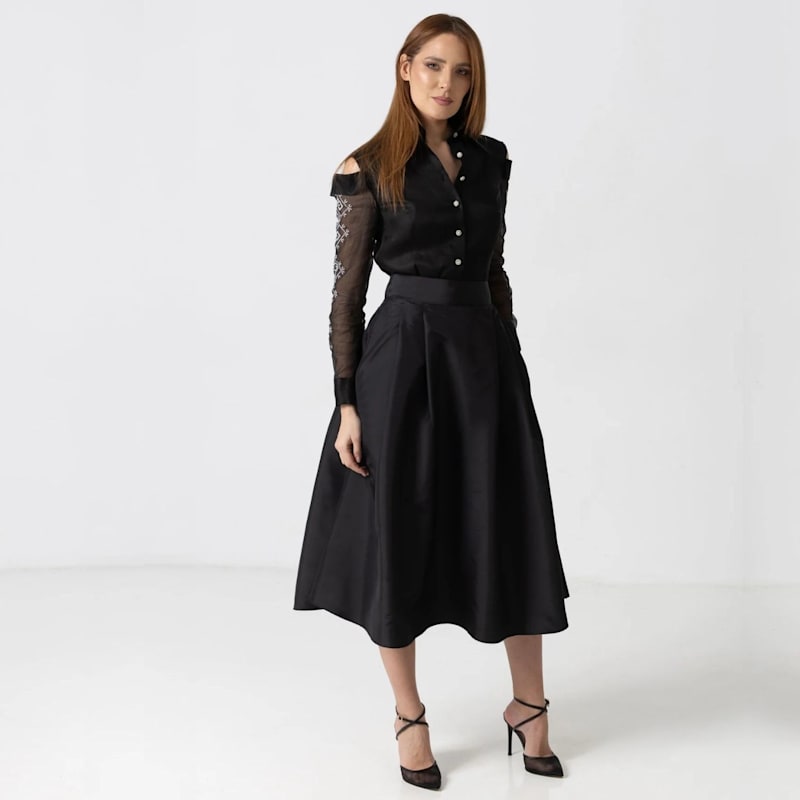Thumbnail of Black Taffeta Midi Skirt image