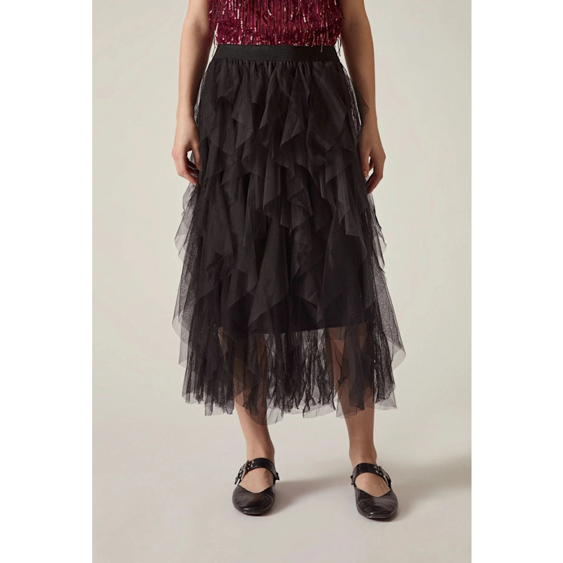 Thumbnail of Black Tulle Ruffle Midi Skirt image