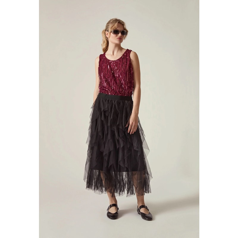 Thumbnail of Black Tulle Ruffle Midi Skirt image