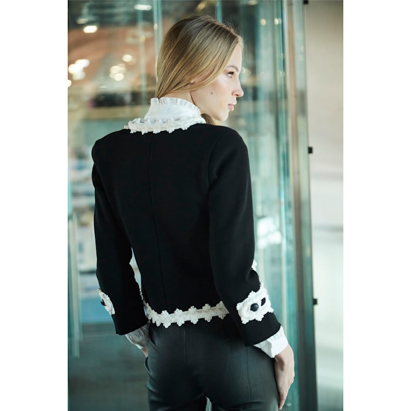 ジャケット・アウター ounce / rene round tweed knit jacket Black Tweed Jacket With Pearl-Embroidered Trim And Vintage