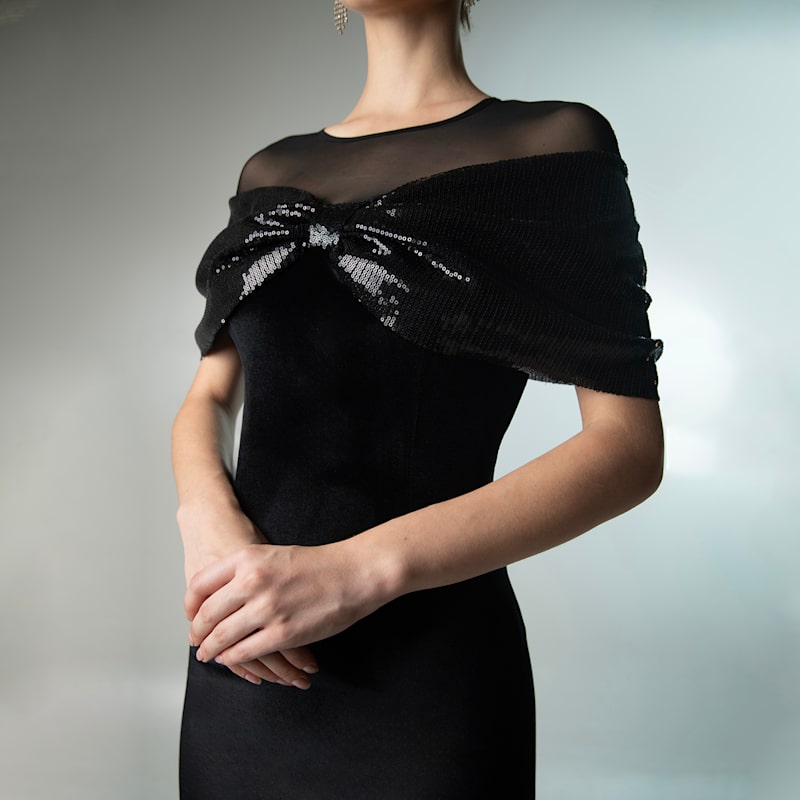 Thumbnail of Black Velvet Bowed Evening Dress image
