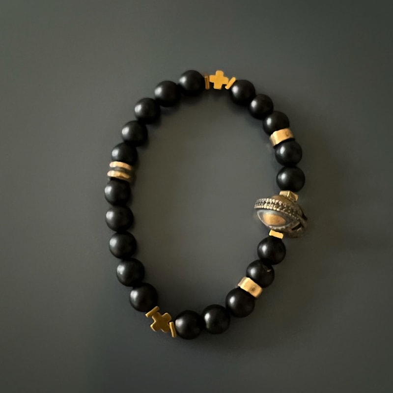 Thumbnail of Black Vibe Onyx Stone Beaded Gladiator Bracelet - Black image