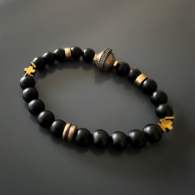 Thumbnail of Black Vibe Onyx Stone Beaded Gladiator Bracelet - Black image