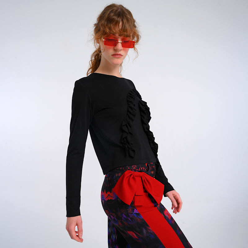 Thumbnail of Black Viscose-Blend Long Sleeve T-Shirt image