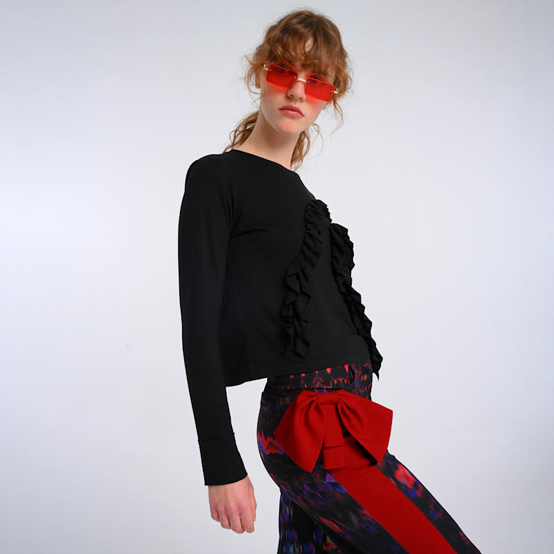 Thumbnail of Black Viscose-Blend Long Sleeve T-Shirt image