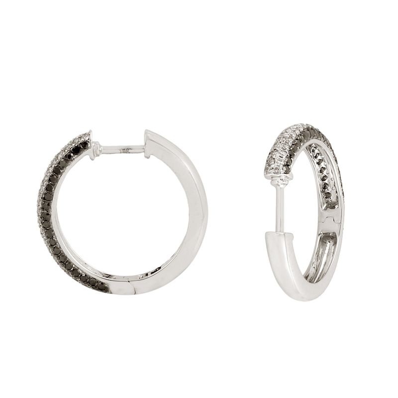 Thumbnail of Black & White Diamond Hoop Earrings in 18K White Gold image