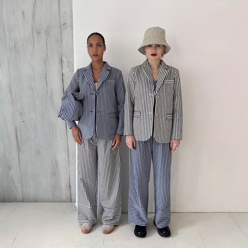 Thumbnail of Blue Striped Wide Leg Trousers image