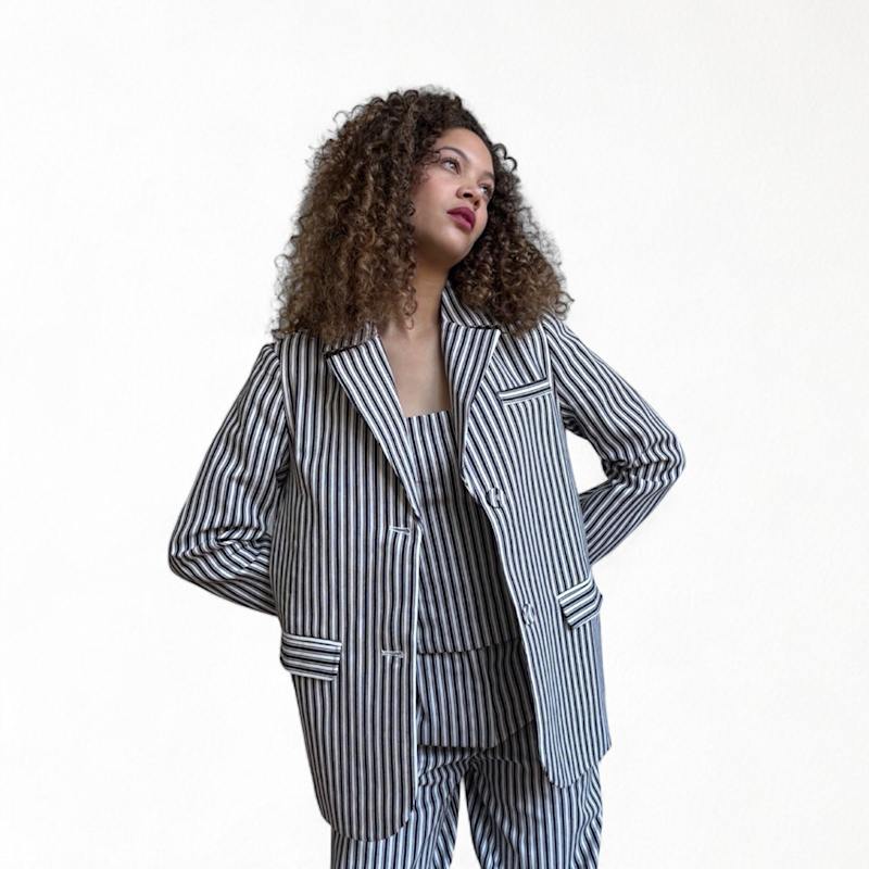 Thumbnail of Black White Striped Tailored Blazer image