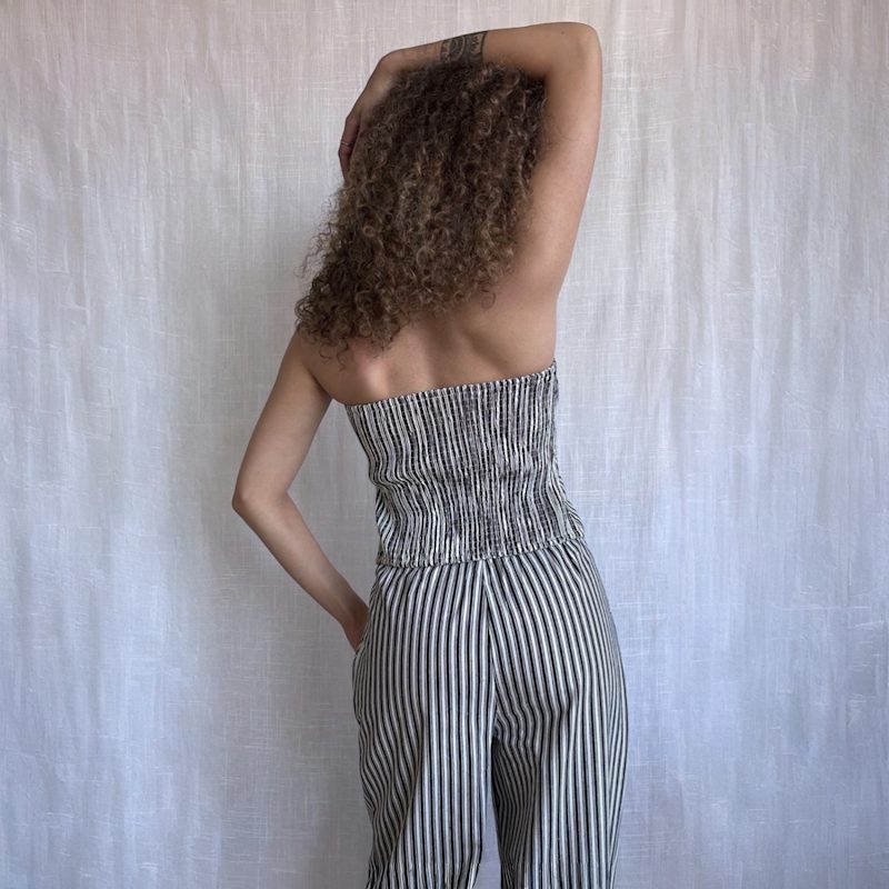 Thumbnail of Black White Striped Wide Leg Trousers image