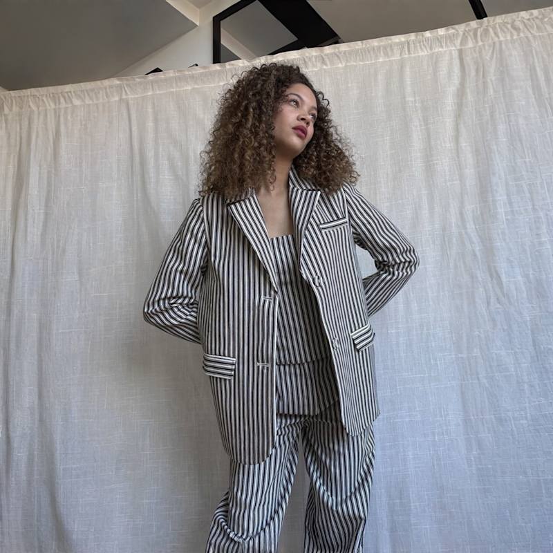 Thumbnail of Black White Striped Wide Leg Trousers image