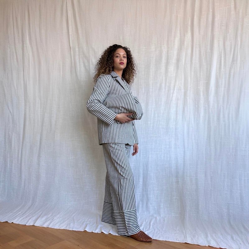 Thumbnail of Black White Striped Wide Leg Trousers image