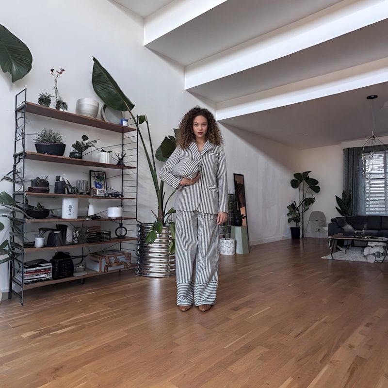 Thumbnail of Black White Striped Wide Leg Trousers image
