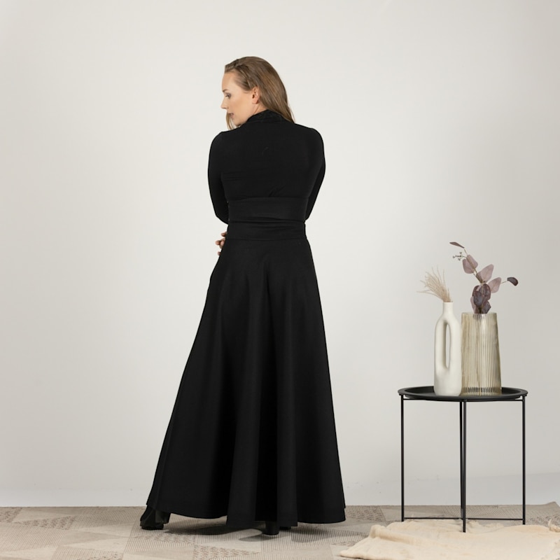 スカート Women's Color Block Long Skirt Black Keasmto Women's High Waist Midi Pleated Skirt, Elastic