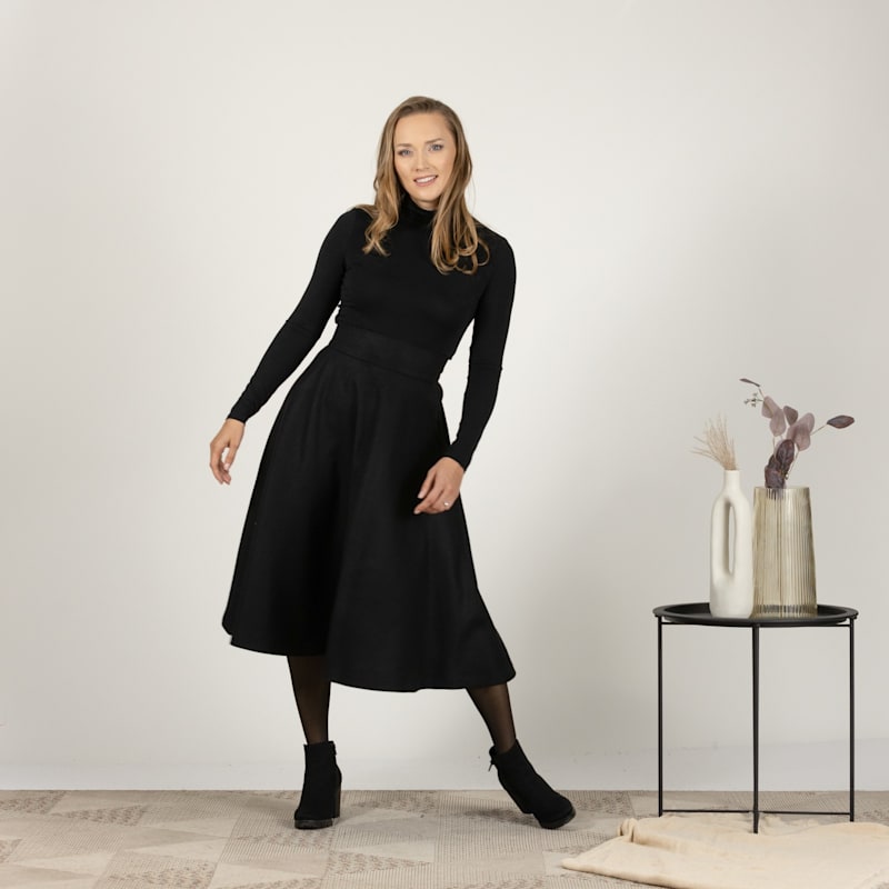 Thumbnail of Wool A-Line Skirt With High Waist And Pockets In Black Colour image