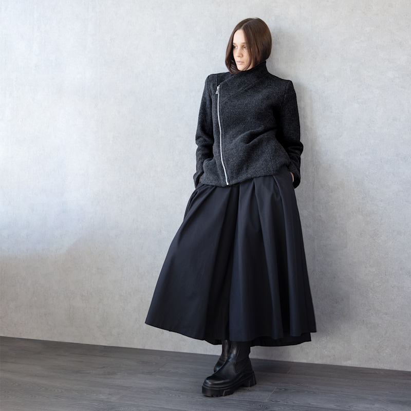 Black Wool Jacket With Asymmetric Zip – Handmade From Italian