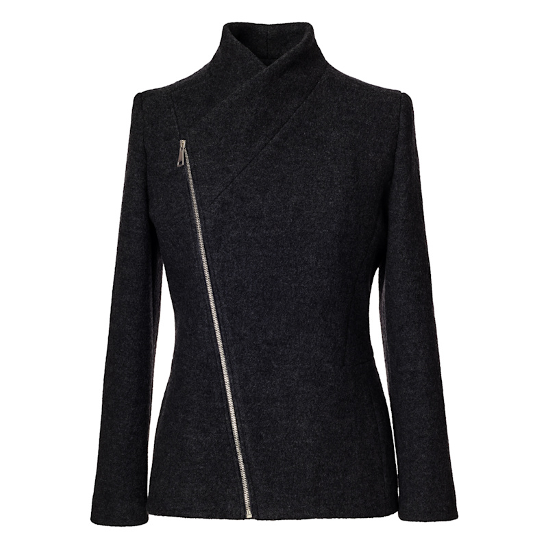 Black Wool Jacket With Asymmetric Zip – Handmade From Italian