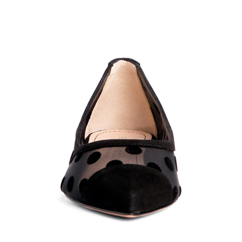 Thumbnail of Blake Black Polka Dots Mesh Work Valentine Evening Comfortable Sexy Flat Ballerina image