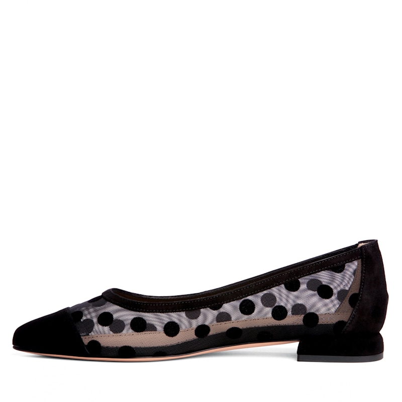 Thumbnail of Blake Black Polka Dots Mesh Work Valentine Evening Comfortable Sexy Flat Ballerina image