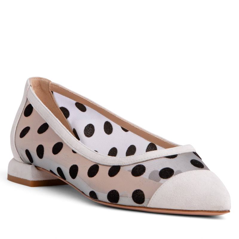 Thumbnail of Blake White & Black Suede Flat Comfortable Mesh Dressy Work Wedding Ballerina image