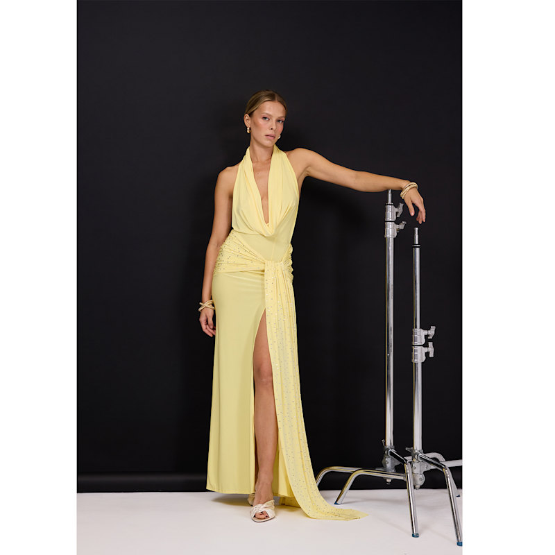 Blaze Butter Yellow Draped Backless Maxi Dress | Fickle Hearts | Wolf &  Badger