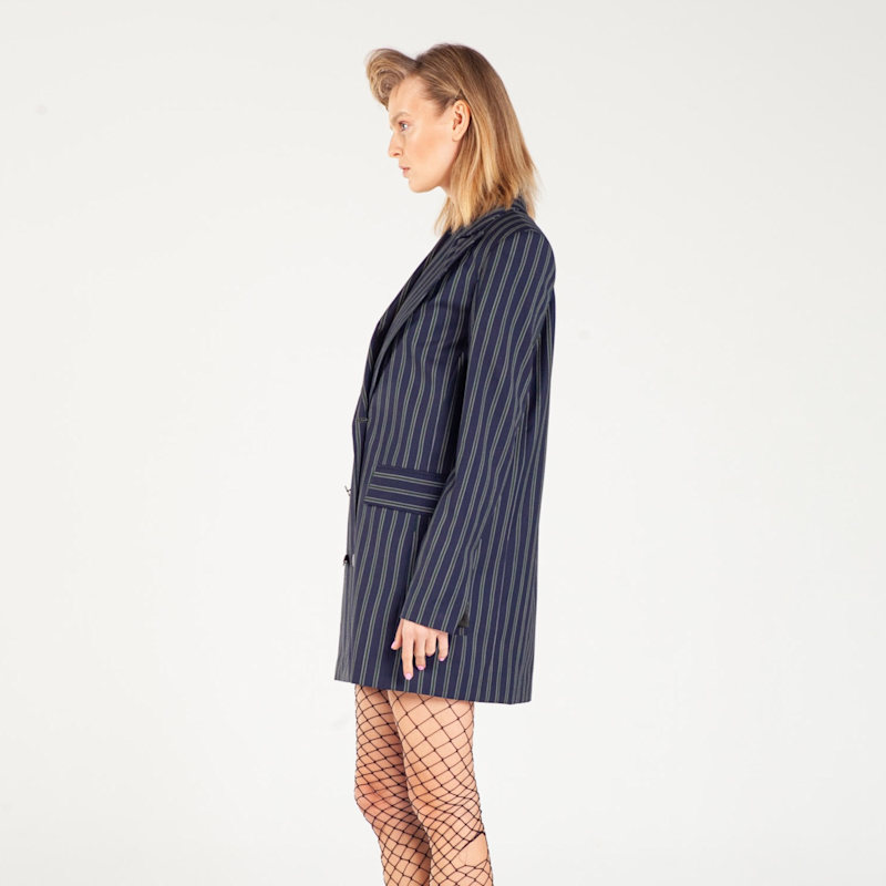 Thumbnail of Navy Green Striped Tailored Blazer Dress image