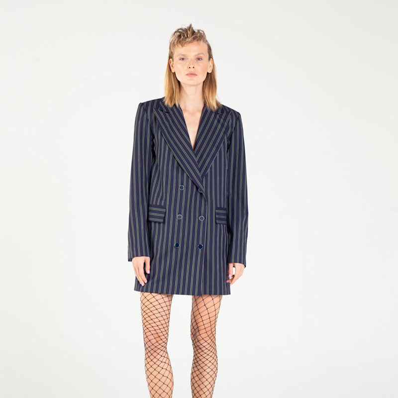 Thumbnail of Navy Green Striped Tailored Blazer Dress image