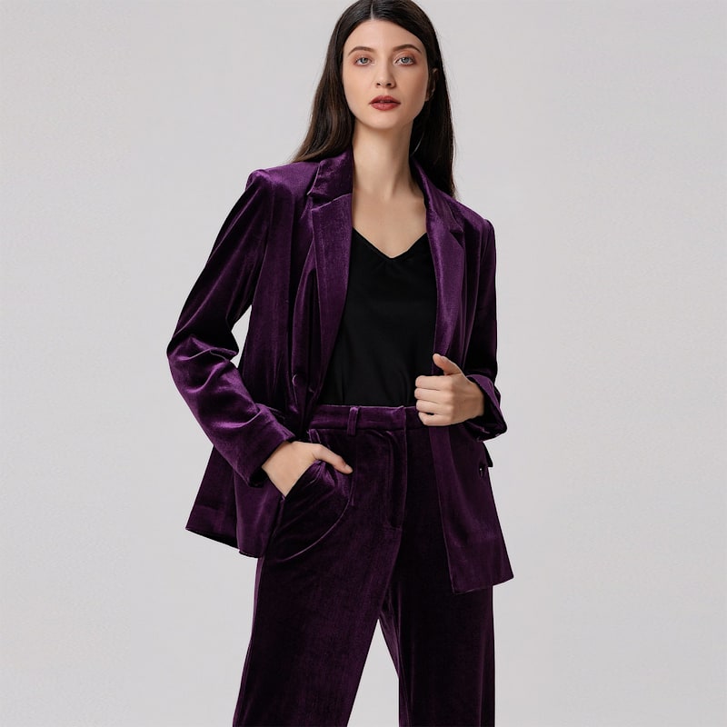 Thumbnail of Double Breasted Velvet Suit Blazer - Purple image