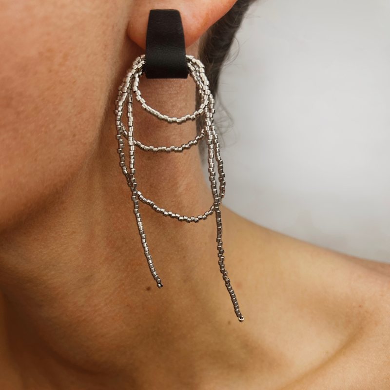 Thumbnail of Bliss Beaded Dangle Earrings Black/Silver image
