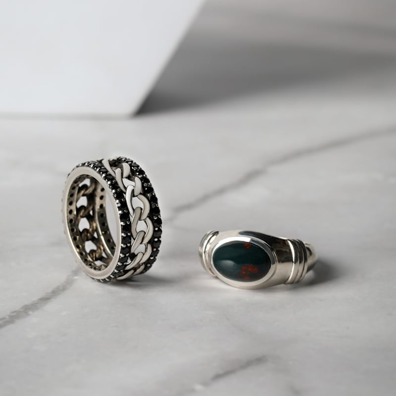Bloodstone Signet Silver Band - Men's | The Jewelz | Wolf & Badger