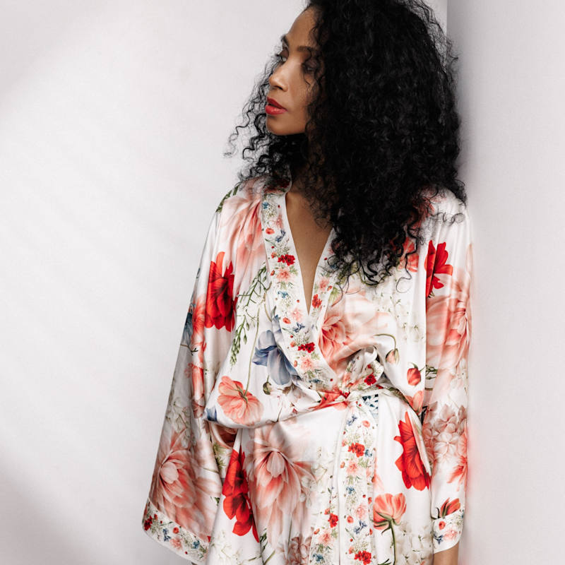 Thumbnail of Blossom Serenity Short Silk Kimono Style Robe image