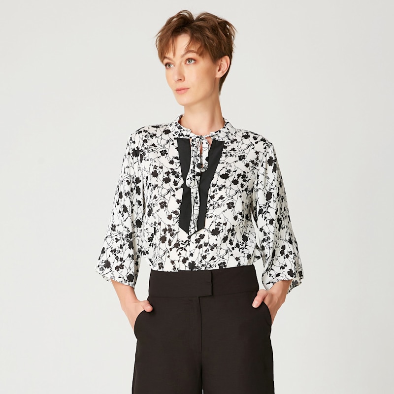 Thumbnail of Tulip Sleeves Blouse With Monochrome Floral Print image