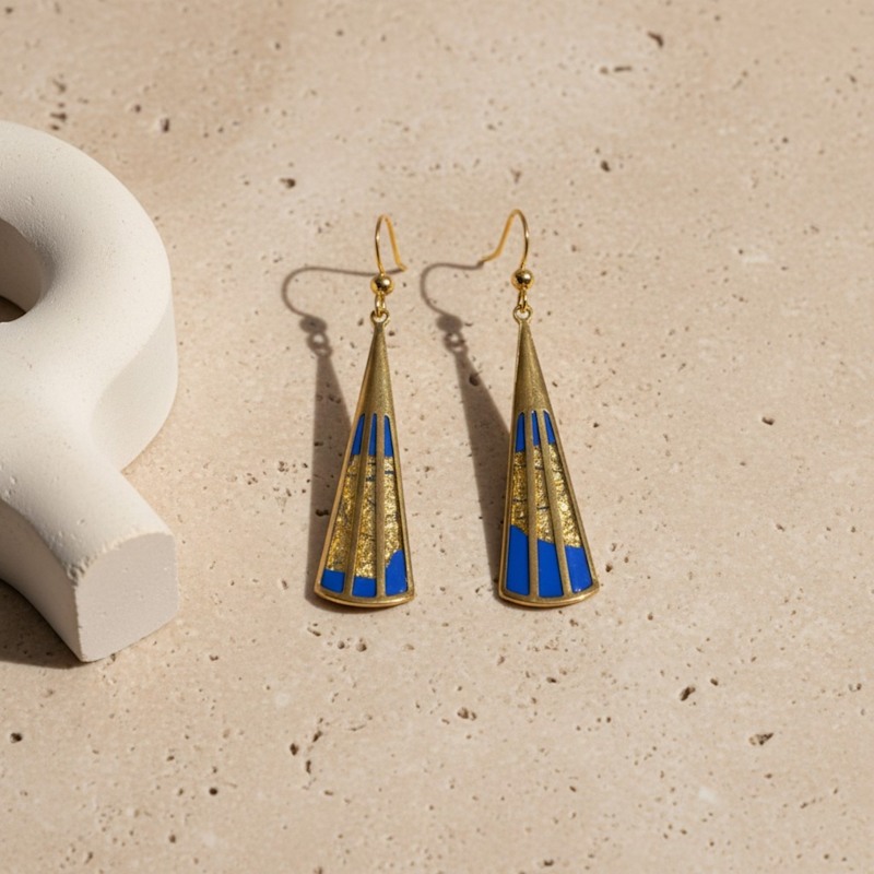 Thumbnail of Blue And Gold Art Deco Earrings image