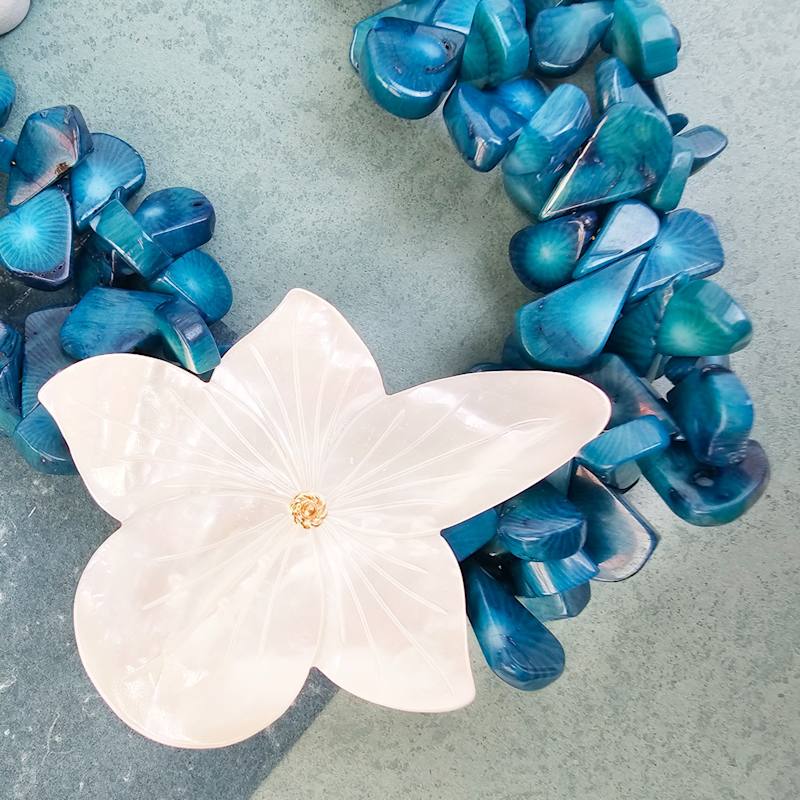 Thumbnail of Blue Bamboo Coral With Flower Giant Shell Statement Necklace image