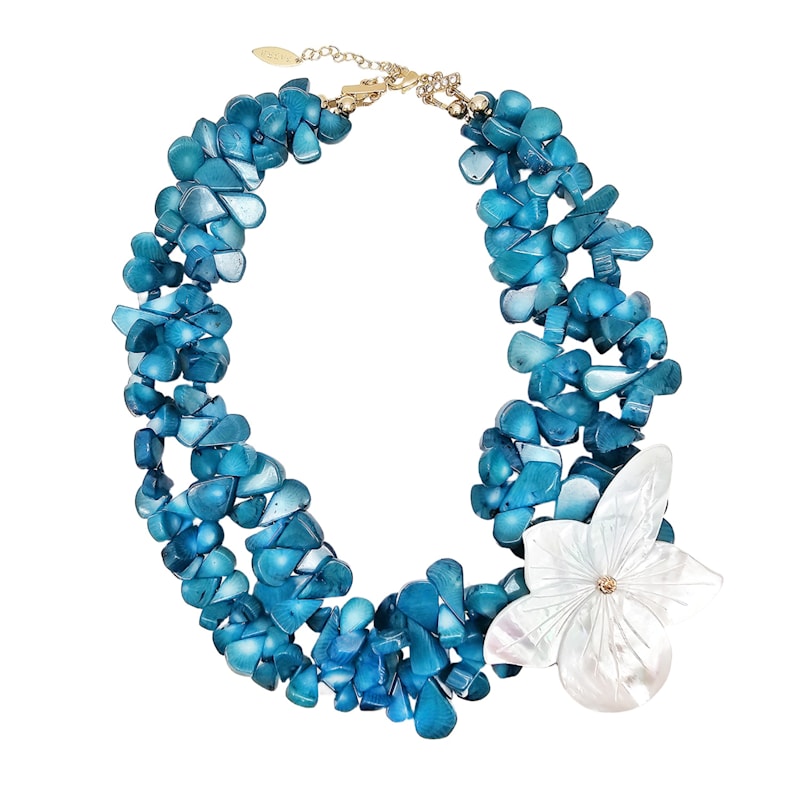 Thumbnail of Blue Bamboo Coral With Flower Giant Shell Statement Necklace image
