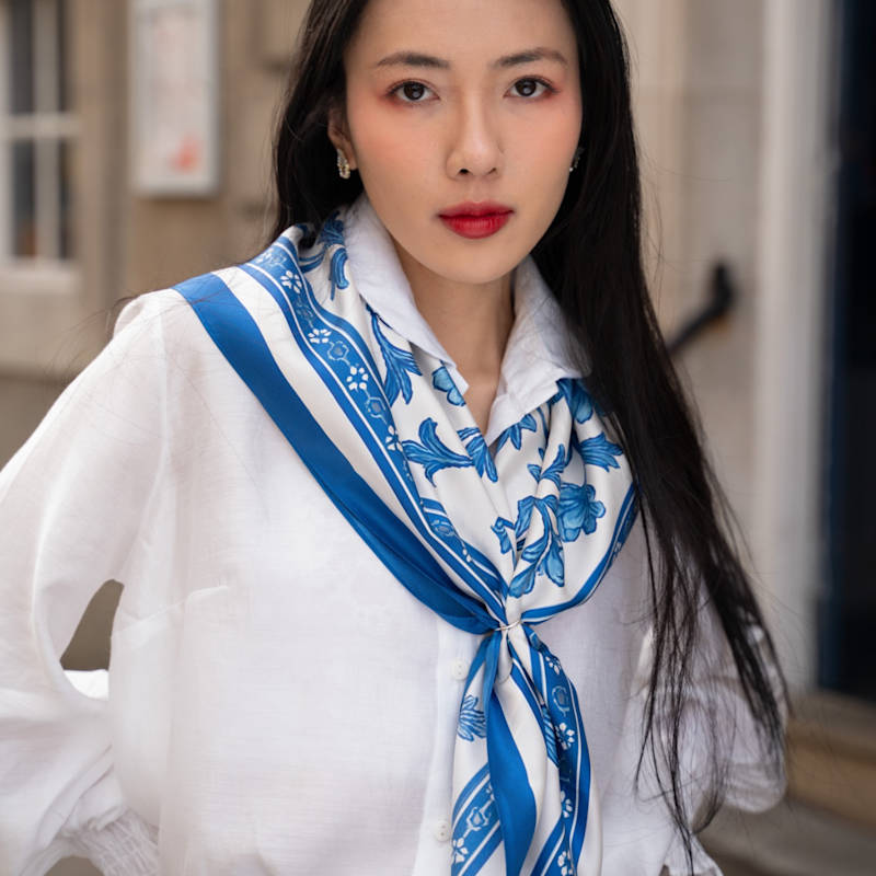 Blue Women's Square Scarf Paisley Silk Scarf, Royal Blue