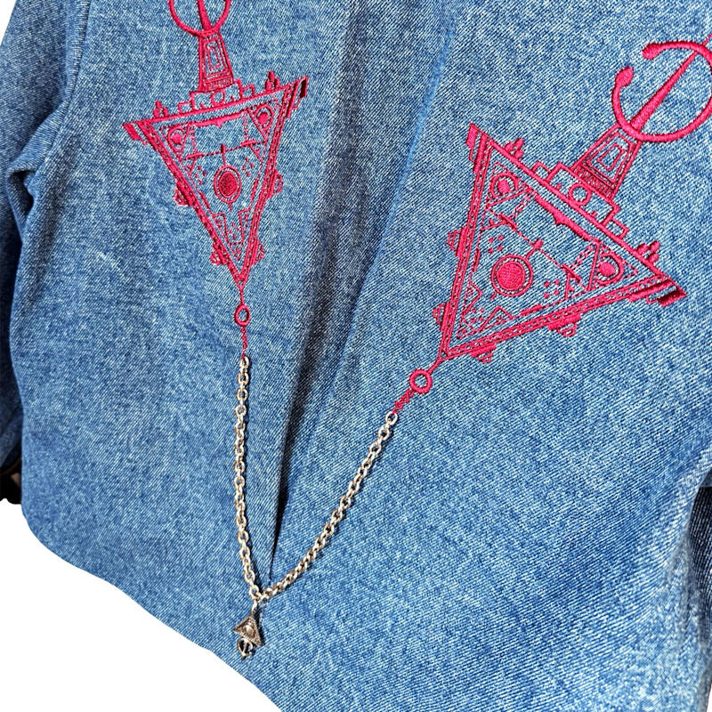 Thumbnail of Blue Denim Cropped Double Breasted Blazer image