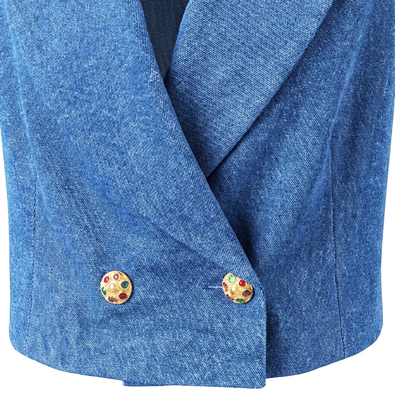 Thumbnail of Blue Denim Cropped Double Breasted Blazer image