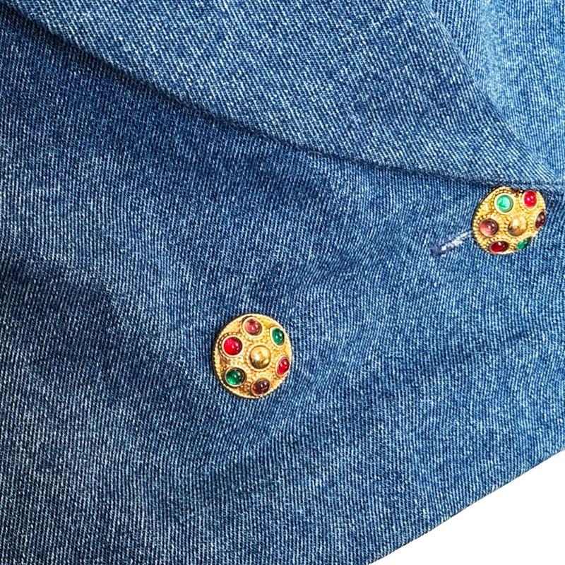 Thumbnail of Blue Denim Cropped Double Breasted Blazer image
