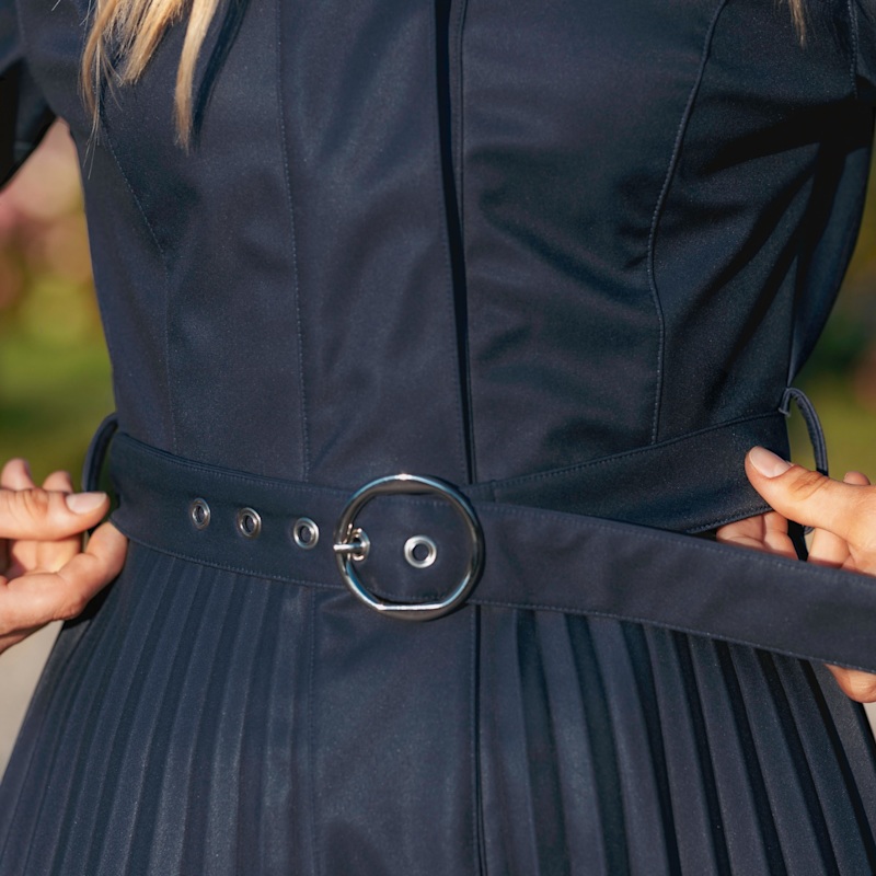 Blue Fit & Flare A-Line Coat With Pleated Skirt: Blue Serenade