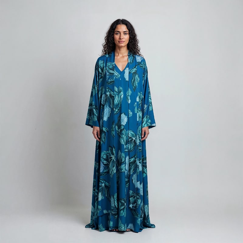 Thumbnail of Blue Floral Bomb Abaya Kaftan image