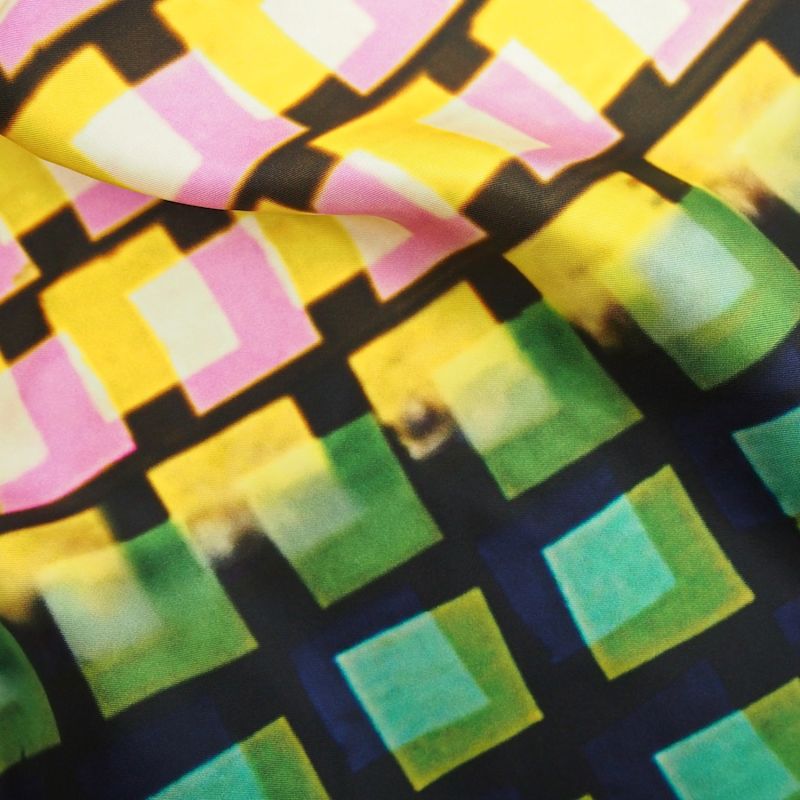 Thumbnail of Blue, Green, Pink & Yellow Triangle Scarf - Artistic Print - Silk & Viscose image