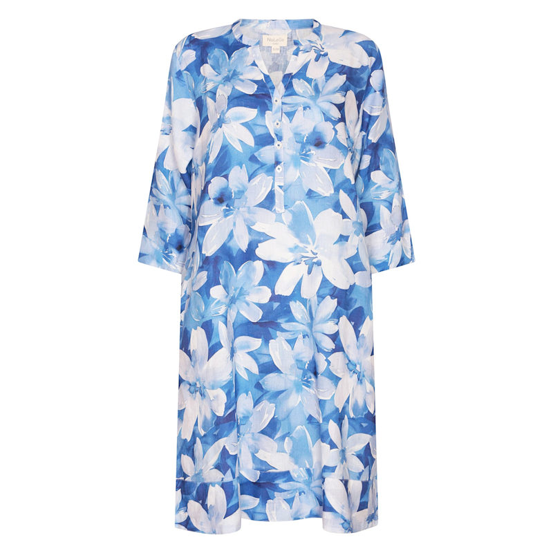 Nologo-Chic Floral Print Linen Tunic Dress - Blue