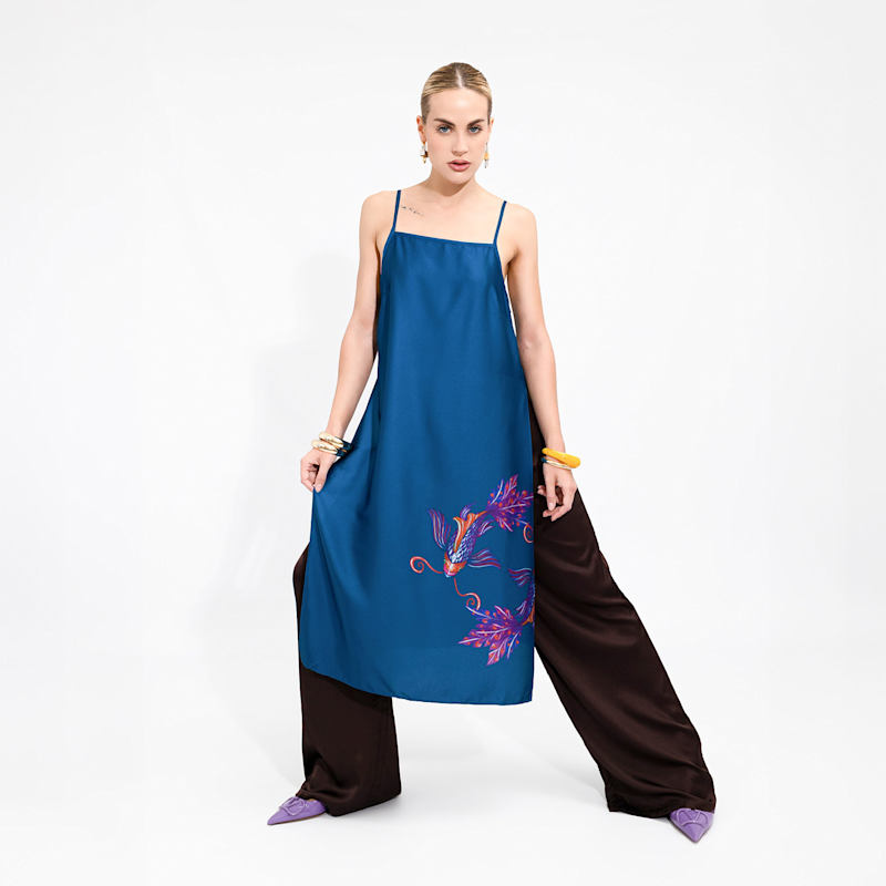 Thumbnail of Blue Koi Fish Print Satin Cami Top image