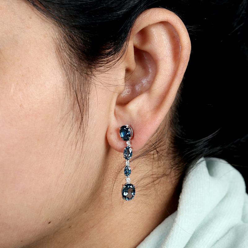 Thumbnail of London Blue Topaz & Diamond Linear Drop Earrings in 14K White Gold image