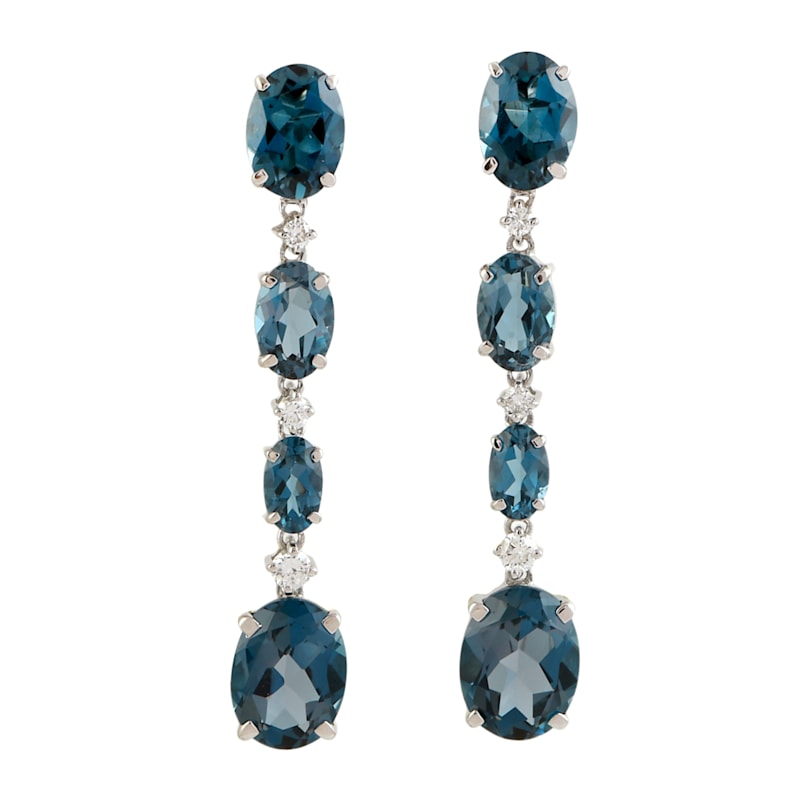 Thumbnail of London Blue Topaz & Diamond Linear Drop Earrings in 14K White Gold image