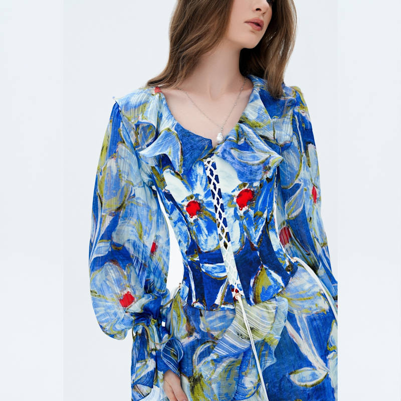 Thumbnail of Blue Of Silence Ruffle Dress image