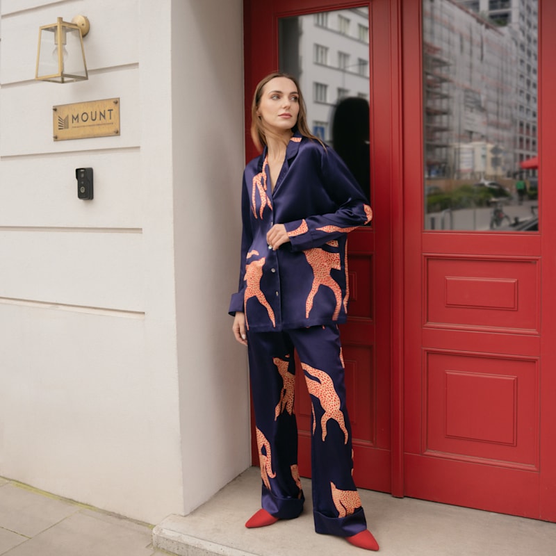Thumbnail of Women’S Long-Sleeve Silk Pyjama Shirt| Leopard Print image