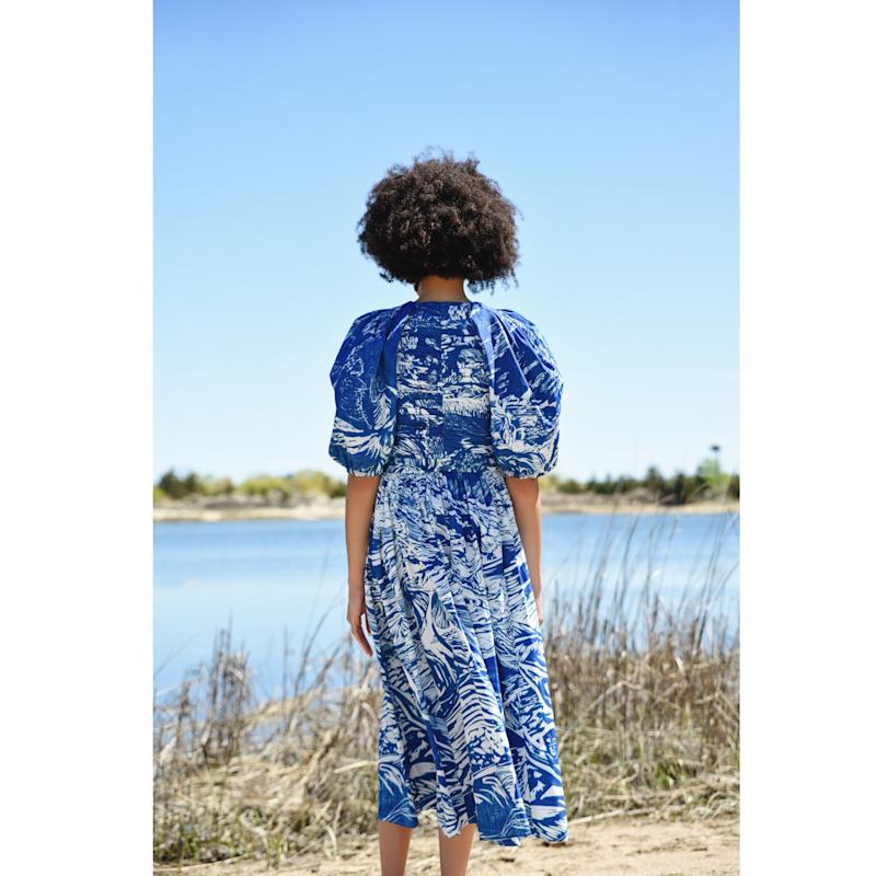 Blue Printmaking Taffeta Midi Dress | Jessie Zhao New York | Wolf